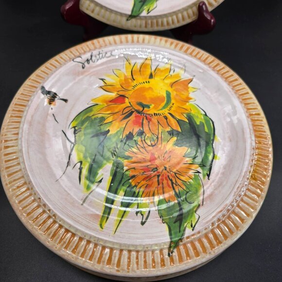 Handcrafted Pottery Barn Plates Solstice Sunflower Set Of 4 9.25" Ceramic DH1330 - Picture 4 of 7